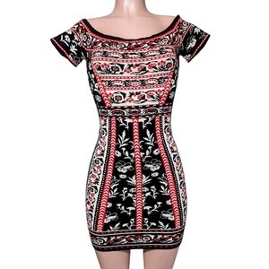 CHELSEA & VIOLET Anthropologie Red White Patterned Sweater Bodycon Mini Dress